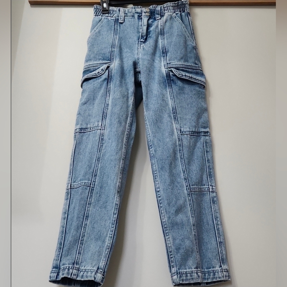 PacSun High Rise Acid Light Wash Cargo Skater Jeans XS 2 Utility Y2K